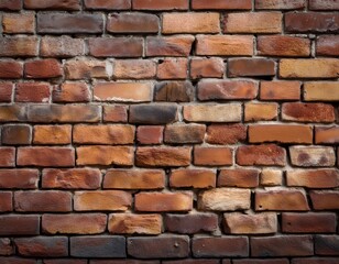 Obraz premium Rough, aged brick wall with weathered textures and natural imperfections.