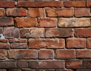 Obraz premium Rough, aged brick wall with weathered textures and natural imperfections.