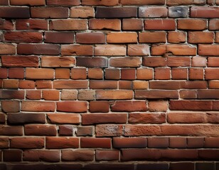 Fototapeta premium Rough, aged brick wall with weathered textures and natural imperfections.