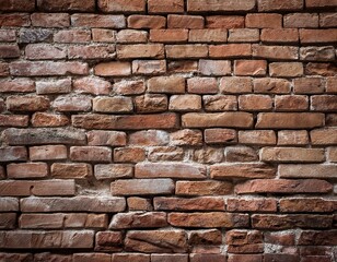 Fototapeta premium Rough, aged brick wall with weathered textures and natural imperfections.