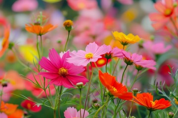 Colorful Cosmos Flowers in a Field