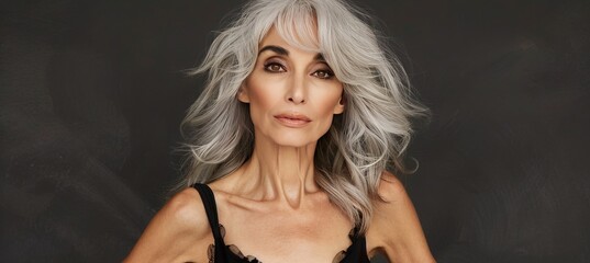 Portrait of Attractive Gray-Haired Senior Woman, Embracing Natural Beauty and Aging Gracefully © Ilja