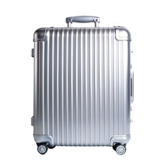 Fototapeta premium Stylish beige travel suitcase wheels