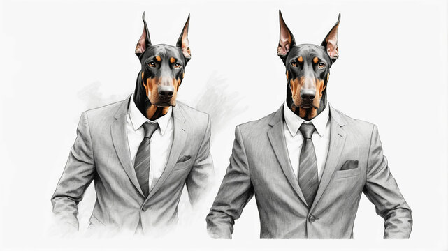 Two dobermans in business suits sketch drawing
