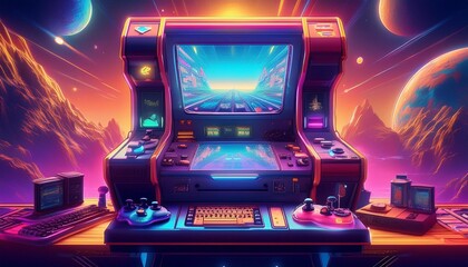 Obraz premium retro 8 bit 16 bit game console