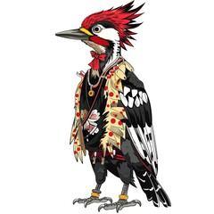 Woodpecker Japanese Street animal fashion cartoon isolated whitebackground 16:9
