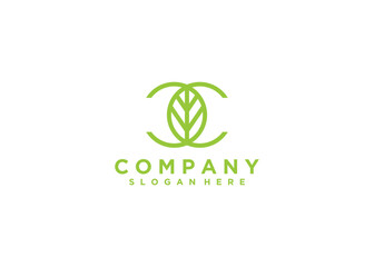 Initial Letter CC with leaf Logo designs