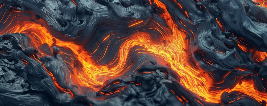 Abstract fiery lava flow artwork in dark hues, ideal for geological and volcanic themes
