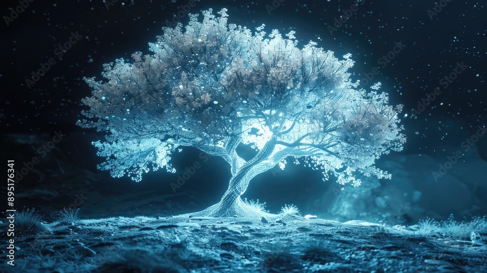 Canvas Prints tree in field at night