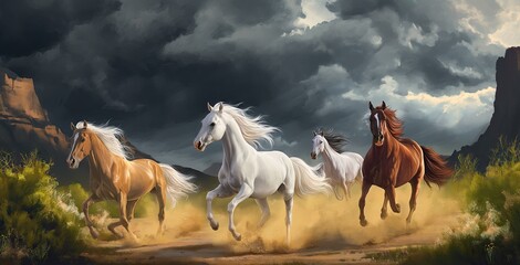 Obraz premium horses in the field