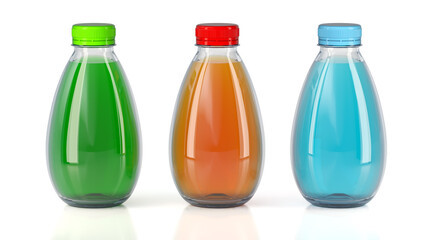Small bottles with liquid of different colors. 3d illustration on white background
