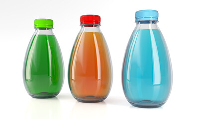 Small bottles with liquid of different colors. 3d illustration on white background