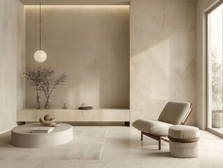 A minimalist interior design with clean lines, neutral colors, and natural light creating a serene and modern living space.