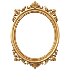 Vintage round antique gold frame mockup isolated on transparent or white background PNG
