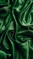 Green silk fabric, arranged to display its rich color and flowing texture