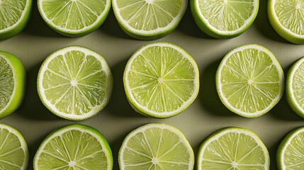 A circular slices of lime arranged in a seamless, repeating layout
