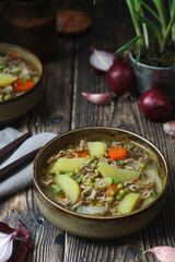 A bowl with traditional German dish - stew Eintopf