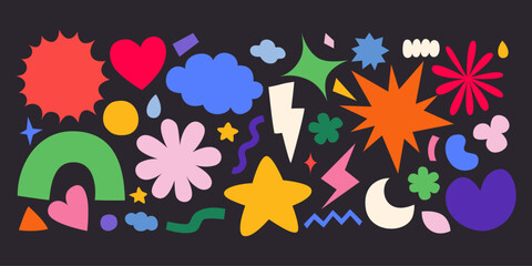 Retro 90s Cartoon Style Abstract doodle Shapes Cloud, funky flower, bubble, star and Flower, Nostalgic Vibes, Vector, Illustration