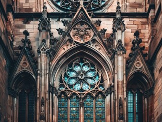 Obraz premium Intricate Gothic building facade with detailed architectural elements.