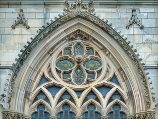 Obraz premium Intricate Gothic building facade with detailed architectural elements.