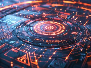 Futuristic artificial intelligence interface with glowing digital elements.