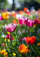 Obraz premium Colorful Tulip Flowers in a Garden