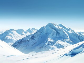 Fototapeta premium Snow-capped mountains under a clear blue sky, pristine and majestic.