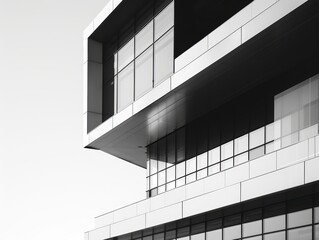 Fototapeta premium The sleek geometric facade of a modernist building with glass walls.