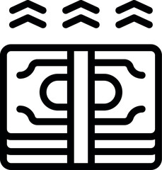 Stack of banknotes is shown with three upward arrows above, representing the concept of inflation and rising prices