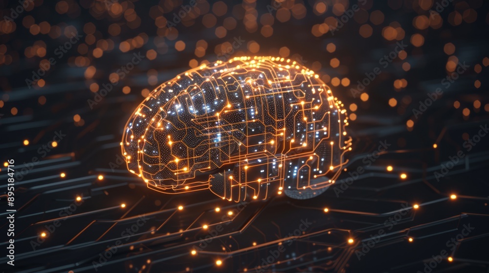 Poster a digital brain symbolizing neural networks and circuitry with colorful connections for innovation a