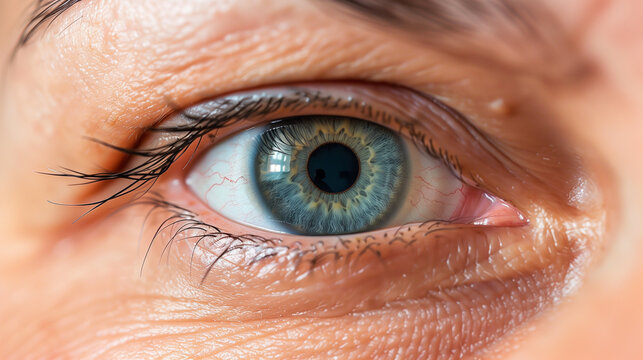 close-up photo of eye with milia pimple. Ophthalmology banner