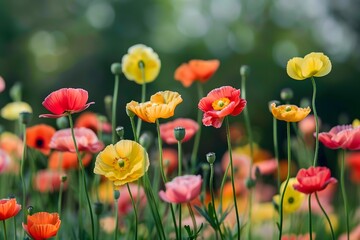 Naklejka premium Colorful Poppy Flowers Blooming in a Field
