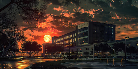 New Dawn: Sunrise over the Hospital, a Symbol of Hope and Renewal, Capturing the Promise of a New Day in Healthcare