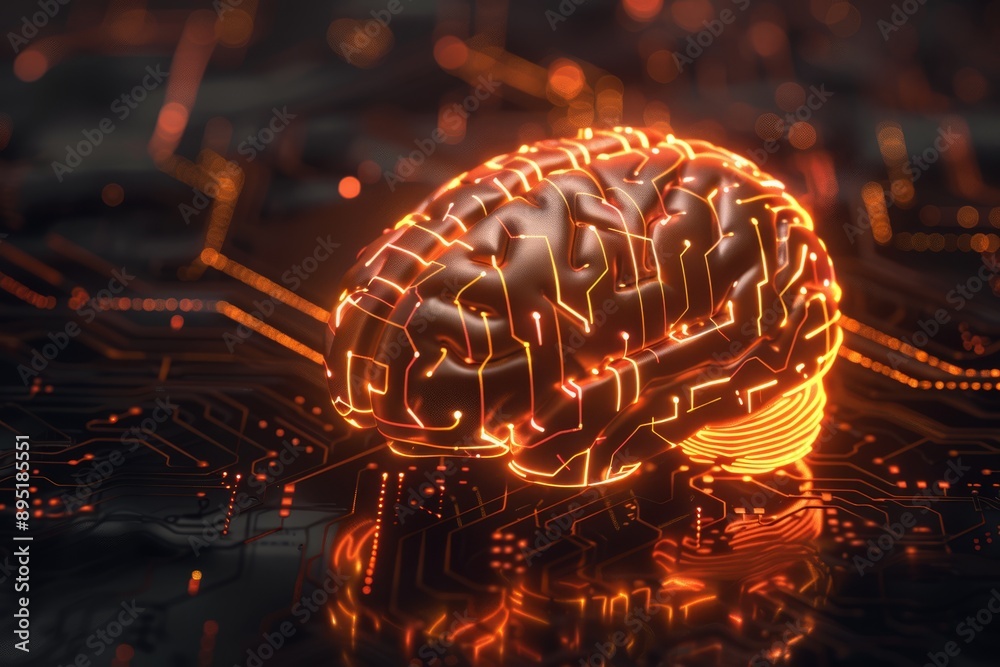 Poster a digital brain symbolizing neural networks and circuitry with colorful connections for innovation a