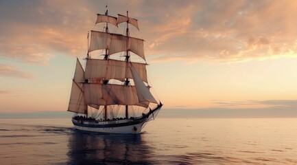 Fototapeta premium Sailing Ship at Sunset