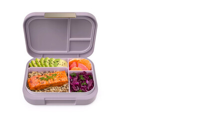 Closeup of small bento lunchbox isolated on copy-space background.