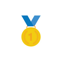 Gold medal icon with blue ribbon for sports apps and websites