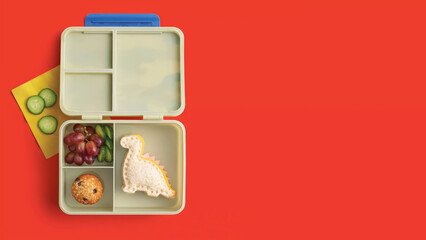 Closeup of small bento lunchbox isolated on copy-space background.