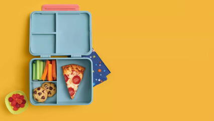 Closeup of small bento lunchbox isolated on copy-space background.