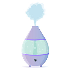 Humidifier in cartoon style. Equipment for home and office. Ultrasonic air purifier. Device for cleaning and moistening. Vector illustration EPS10.