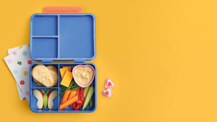 Closeup of small bento lunchbox isolated on copy-space background.