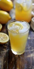 Fototapeta premium Glass of Lemonade With Lemon Slices and Ice