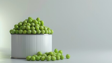 green peas in a tin with copy space