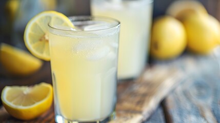 Glass of Lemonade with Ice and Lemon Slices