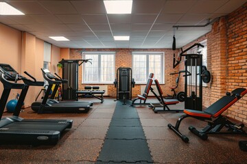 Obraz premium Contemporary gym interior displaying a wide range of premium quality fitness equipment