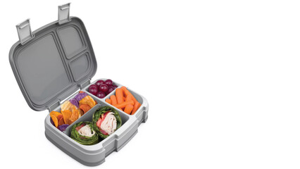 Closeup of small bento lunchbox isolated on copy-space background.