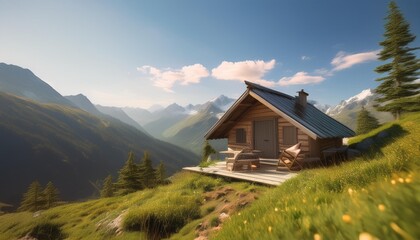 Fototapeta premium Small hut meditation break in the mountains