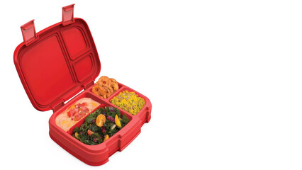 Closeup of small bento lunchbox isolated on copy-space background.