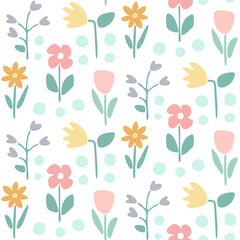 Flowers flat art seamless pattern