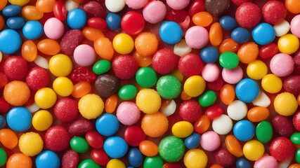 Obraz premium Mix of colorful candies . Multicolored unhealthy background. Sweet dessert top view. Generative AI